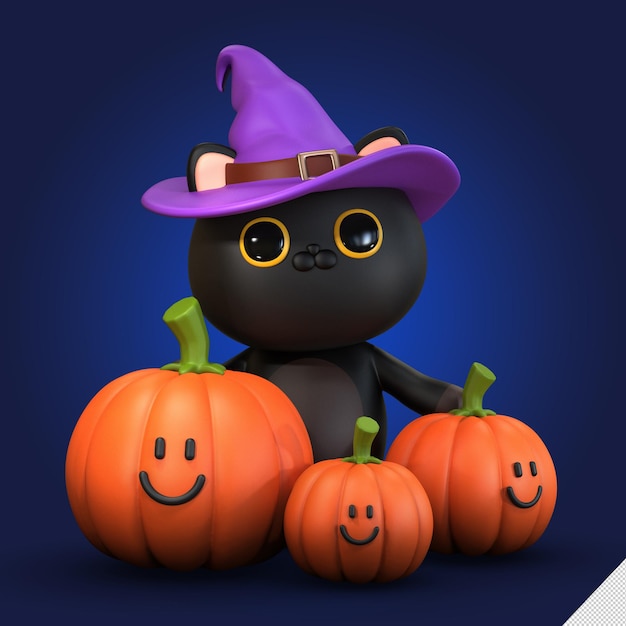 Felice halloween 3d rendering illustrazione del gatto