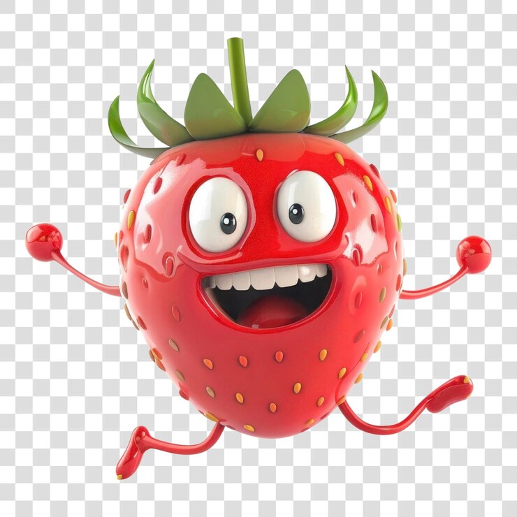 PSD felice personaggio animato a fragola