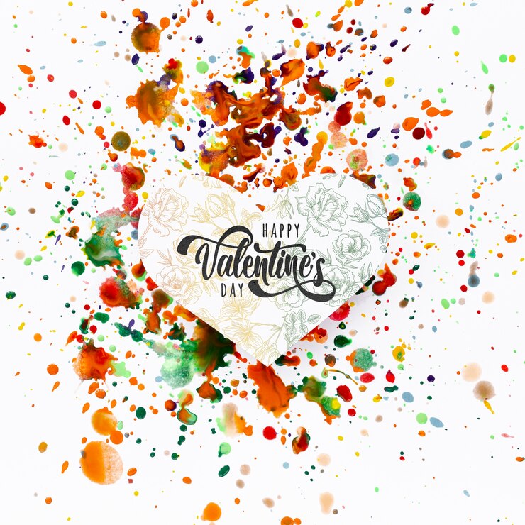 PSD felice san valentino scritte su sfondo di macchie colorate