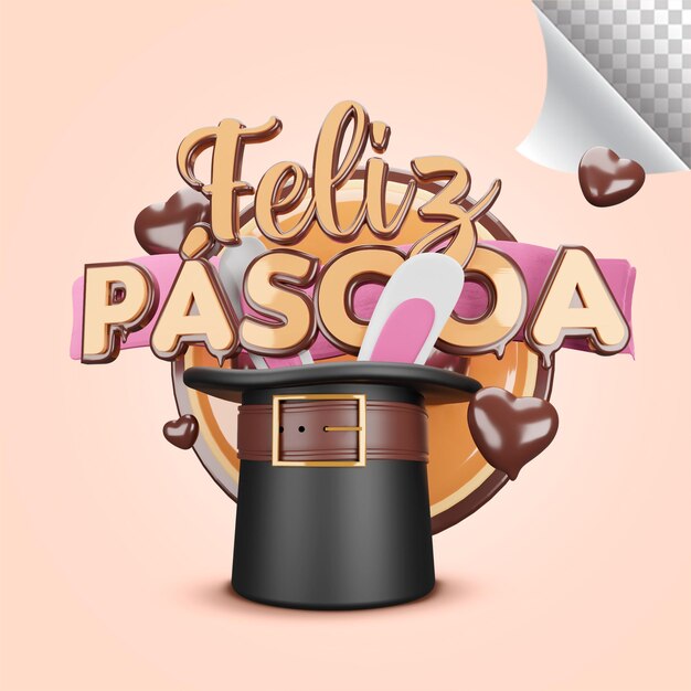 Felices pascuas con conejo de chocolate y sombrero de copa