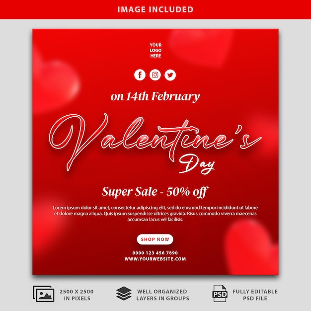 felicità valentines day sale social media poster psd mockup