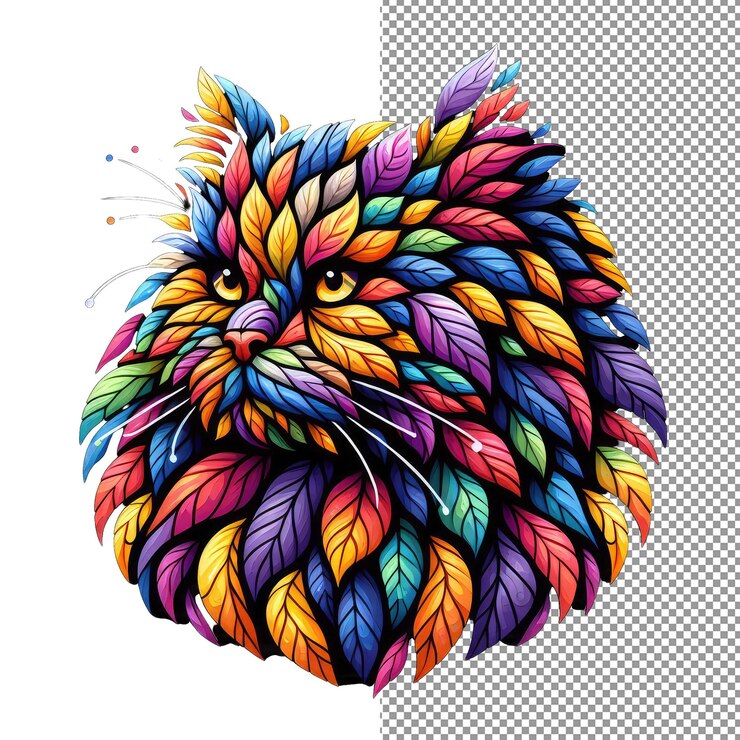 PSD feline whiskers isolated cat face sticker on png background