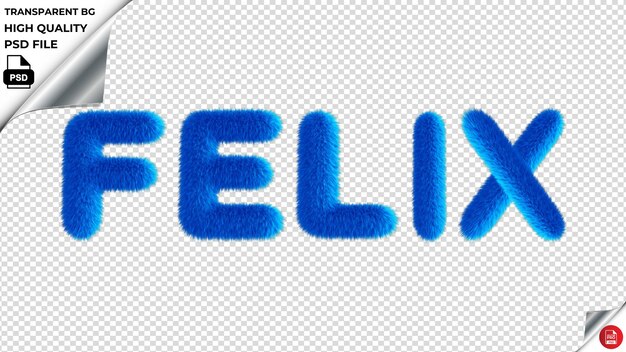 PSD félix tipografía azul fluffy texto psd transparente