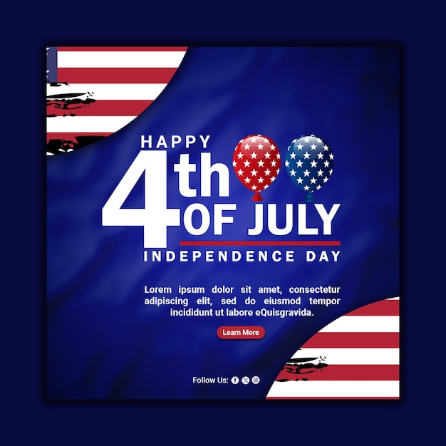 Feliz 4 de julho celebração post ou dia da independência dos EUA post padrão de banner design em psd