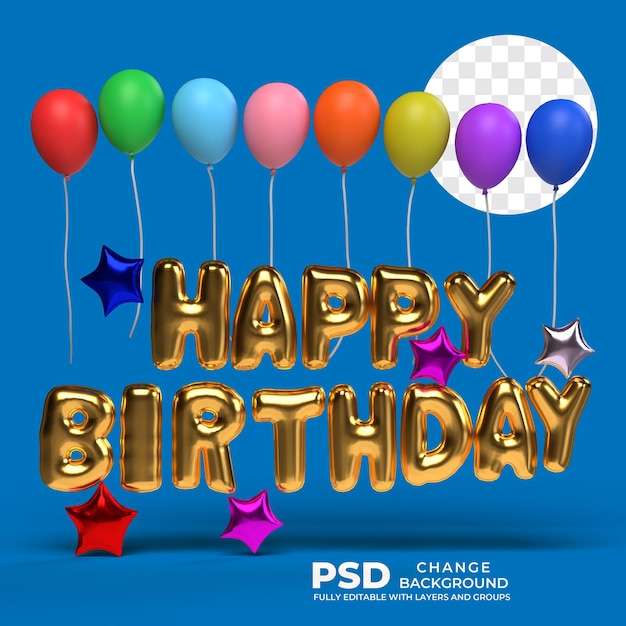 Feliz aniversário balões 3D render