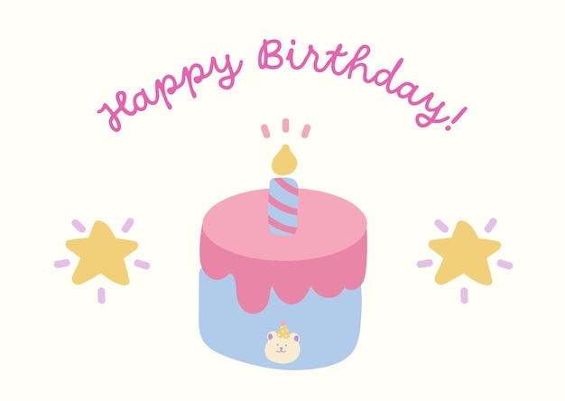 Feliz aniversário bolo bonito brincalhão ilustrativo cartão de saudações