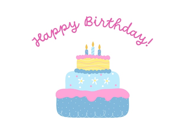 Feliz aniversário bolo bonito brincalhão ilustrativo cartão de saudações