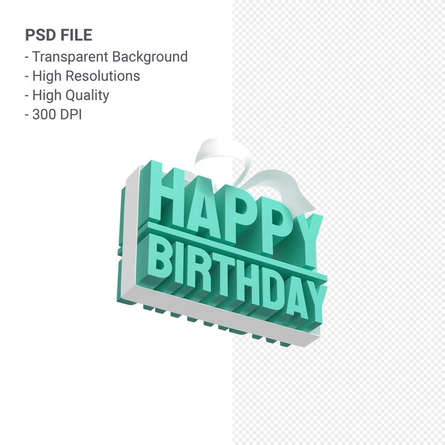 PSD feliz aniversário com arco e fita projeto 3d isolado