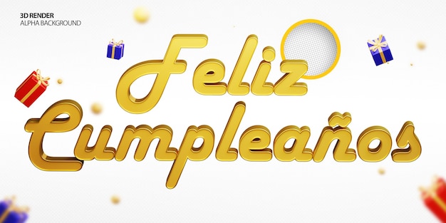 Feliz aniversário em estilo de texto 3d dourado espanhol