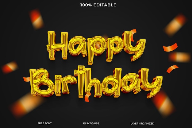 Feliz aniversário estilo de efeito de texto 3D