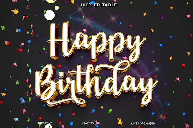 Feliz aniversário estilo de efeito de texto 3D