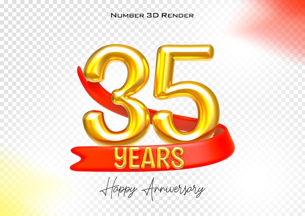 Feliz aniversario Número de años Oro Renderización en 3D