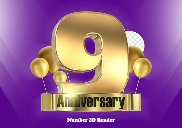 Feliz aniversario Número de años Oro Renderización en 3D