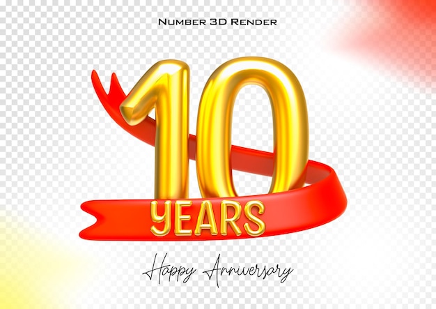 PSD feliz aniversario número de años oro renderización en 3d