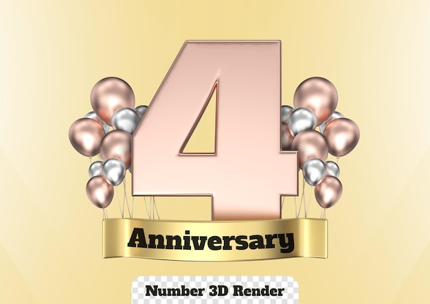 PSD feliz aniversario número de años oro renderización en 3d