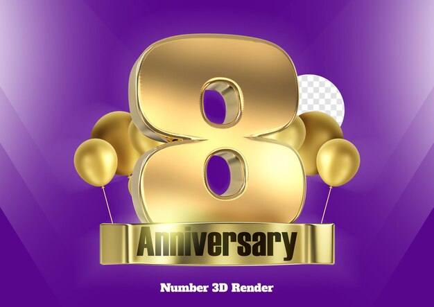 Feliz aniversario Número de años Oro Renderización en 3D