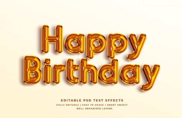 Feliz aniversário ouro efeito de estilo de texto 3d