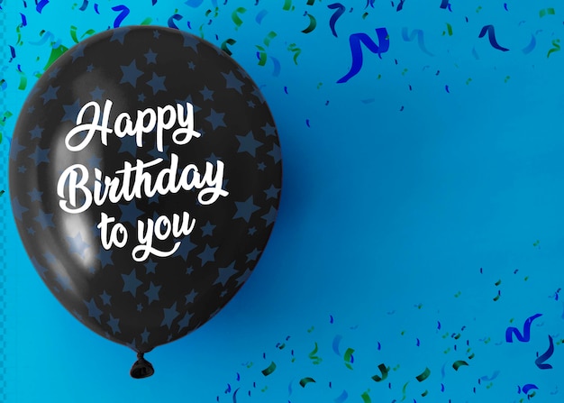 PSD feliz aniversário para você no balão com espaço de cópia e confetes