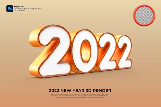 Feliz ano novo 2022 3d render estilo ouro