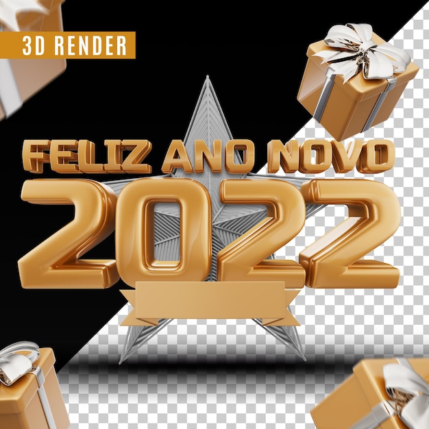 PSD feliz ano novo 2022 3d render premium psd