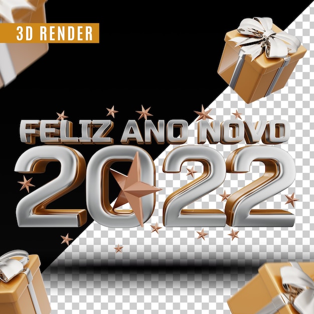 Feliz ano novo 2022 3d render premium psd