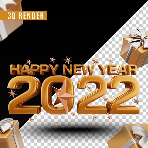 Feliz ano novo 2022 3d render premium psd