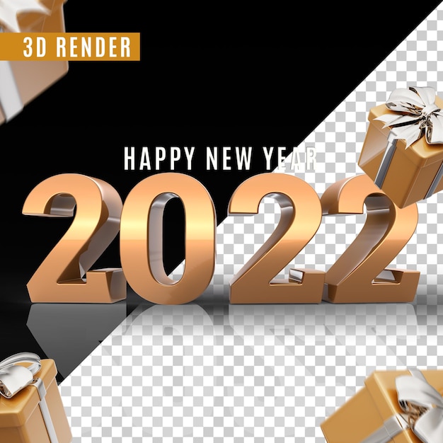 Feliz ano novo 2022 3d render premium psd