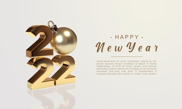 Feliz ano novo 2022 com fundo de renderização 3D