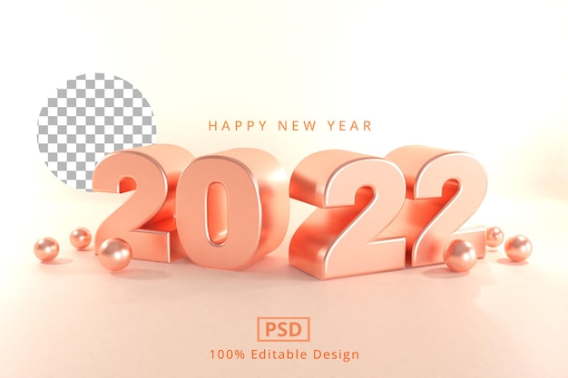 Feliz ano novo 2022 efeito de texto de renderização 3d