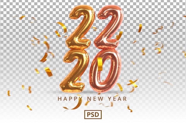 Feliz ano novo 2022 efeito de texto dourado com confete