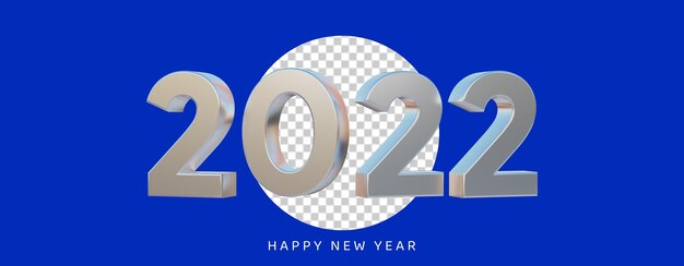 Feliz ano novo 2022 texto 3d branco metálico com fundo preto isolado