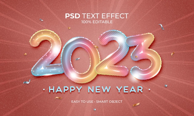 Feliz ano novo 2023 balões foil efeito de texto