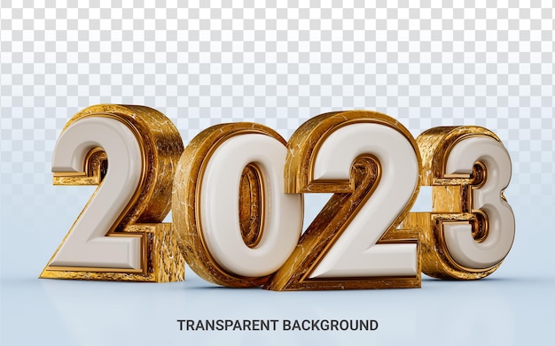 PSD feliz ano novo 2023 com efeito dourado e branco 3d render conceito para design de modelo de plano de fundo