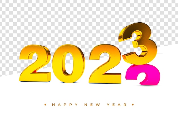 Feliz ano novo 2023 com renderização dourada