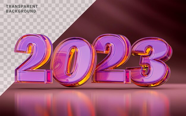 PSD feliz ano novo 2023 efeito realista de morfismo de vidro 3d renderização de fundo