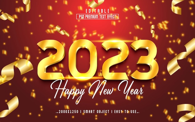 Feliz ano novo 2023 estilo de efeito de texto editável em 3D Premium PSD com plano de fundo