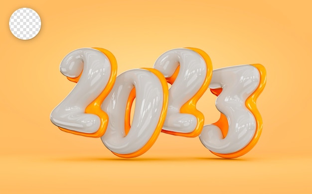 Feliz ano novo 2023 número branco com fundo laranja conceito de renderização 3d para feriado do festival