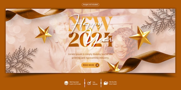 PSD feliz ano novo 2024 celebração facebook capa banner modelo