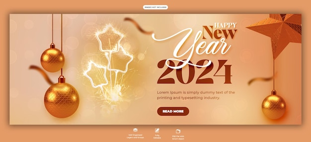 Feliz Ano Novo 2024 celebração Facebook capa modelo de design de postagem