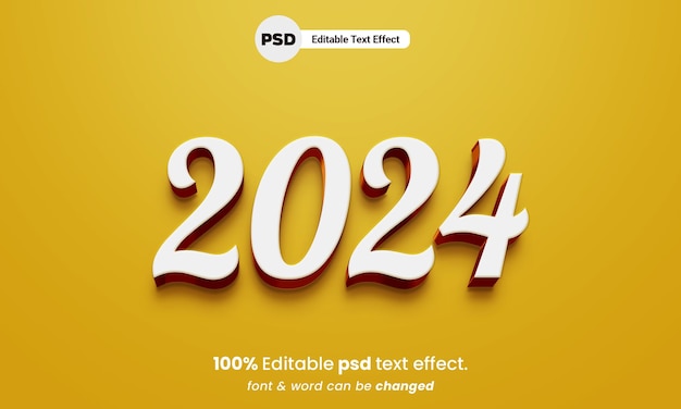 PSD feliz ano novo 2024 estilo de efeito de texto 3d