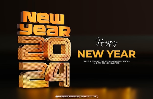 Feliz ano novo 2024 modelo de design de banner 3d dourado