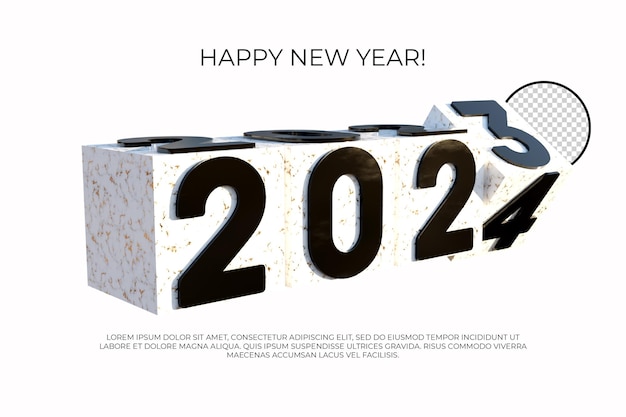 Feliz ano novo 2024 número 3d render