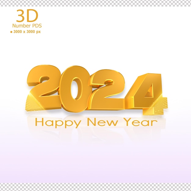 Feliz ano novo 3d 2024 ouro sem fundo png