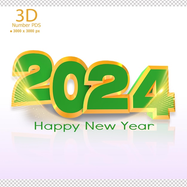 Feliz ano novo 3d 2024 ouro sem fundo png