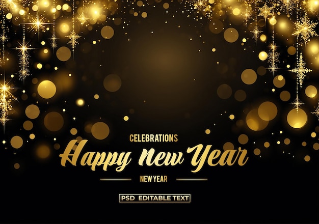 PSD feliz ano novo celebração dourada fundo texto editável psd