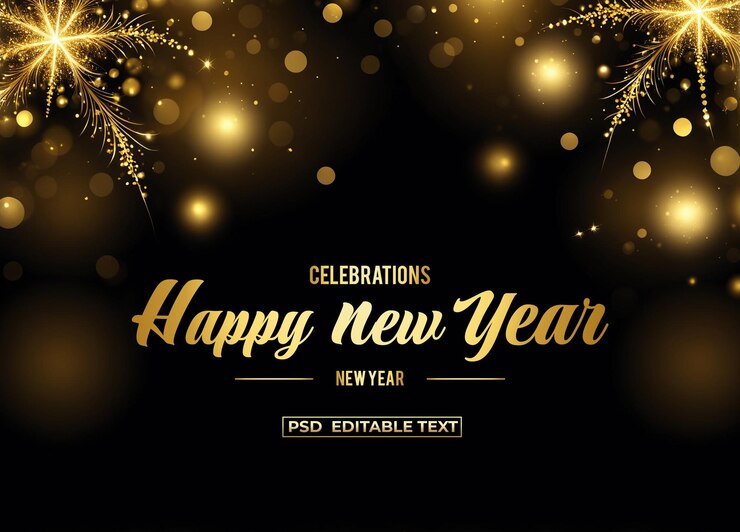 PSD feliz ano novo celebração dourada fundo texto editável psd