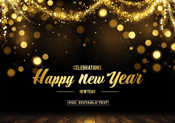 PSD feliz ano novo celebração dourada fundo texto editável psd