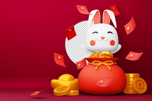 Feliz ano novo chinês 2023 ano da renderização 3d do coelho