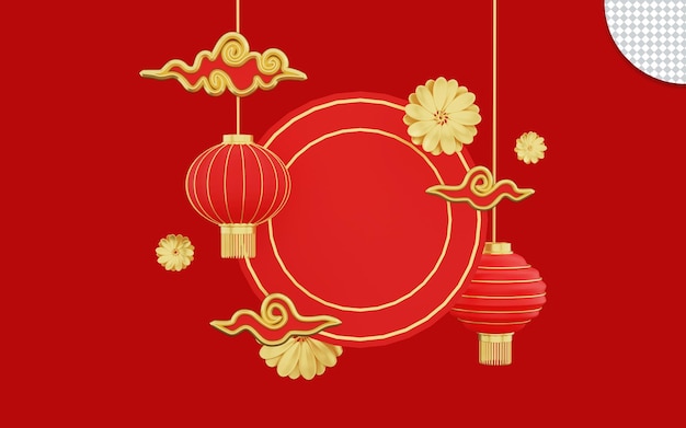 Feliz Ano Novo Chinês com renderização 3D com lanterna