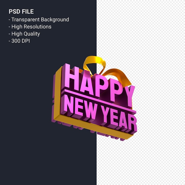 PSD feliz ano novo com arco e fita 3d design isolado